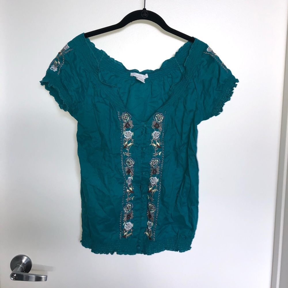 🆕 CR Floral Turquoise Off the Shoulder Top